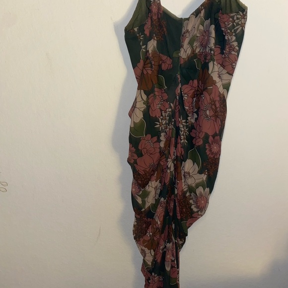 Pretty Little Thing Floral Green Pink Corset Underwire Draped Coquette Dress 12 - Picture 10 of 14
